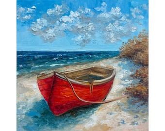 Fishing Boat Oil Painting: Impasto Seascape Art, 8x8