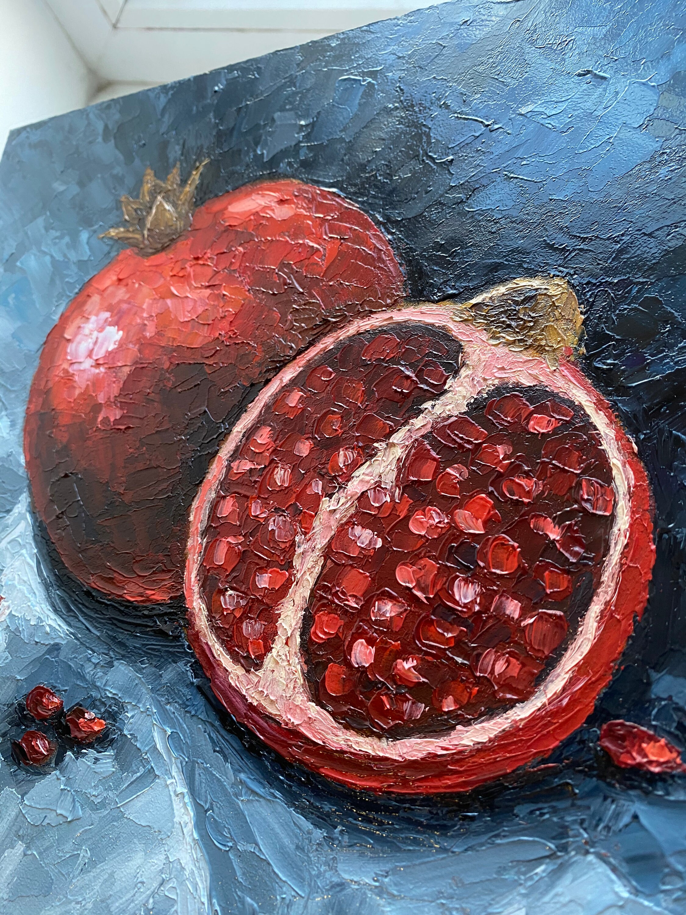 P. Cattana 油彩画 果物の静物画 ザクロ アンティーク ヴィンテージ P. Cattana 油彩画 果物の静物画 ザクロ アンティーク