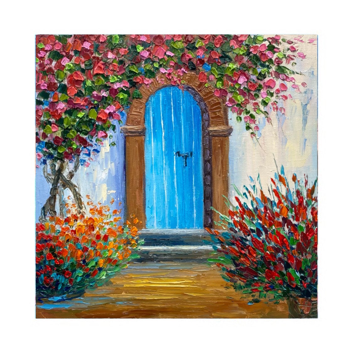 Positano Italy Painting: Bougainvillea Impasto Oil Landscape, 8x8