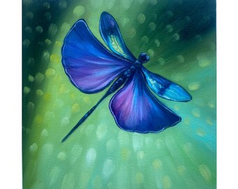 Dragonfly Painting ORIGINAL ART Fly Insect Art Nursery Wall Art Botanical Impasto Painting Small Oil Painting Modern Wall Art by Alla