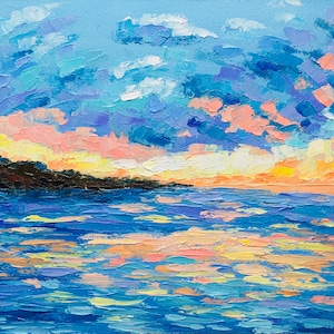 Dipinto di paesaggio marino della California, dipinto originale di paesaggio marino, dipinto di impasto dell&#39;oceano costiero della California, 8 x 12 di Alla