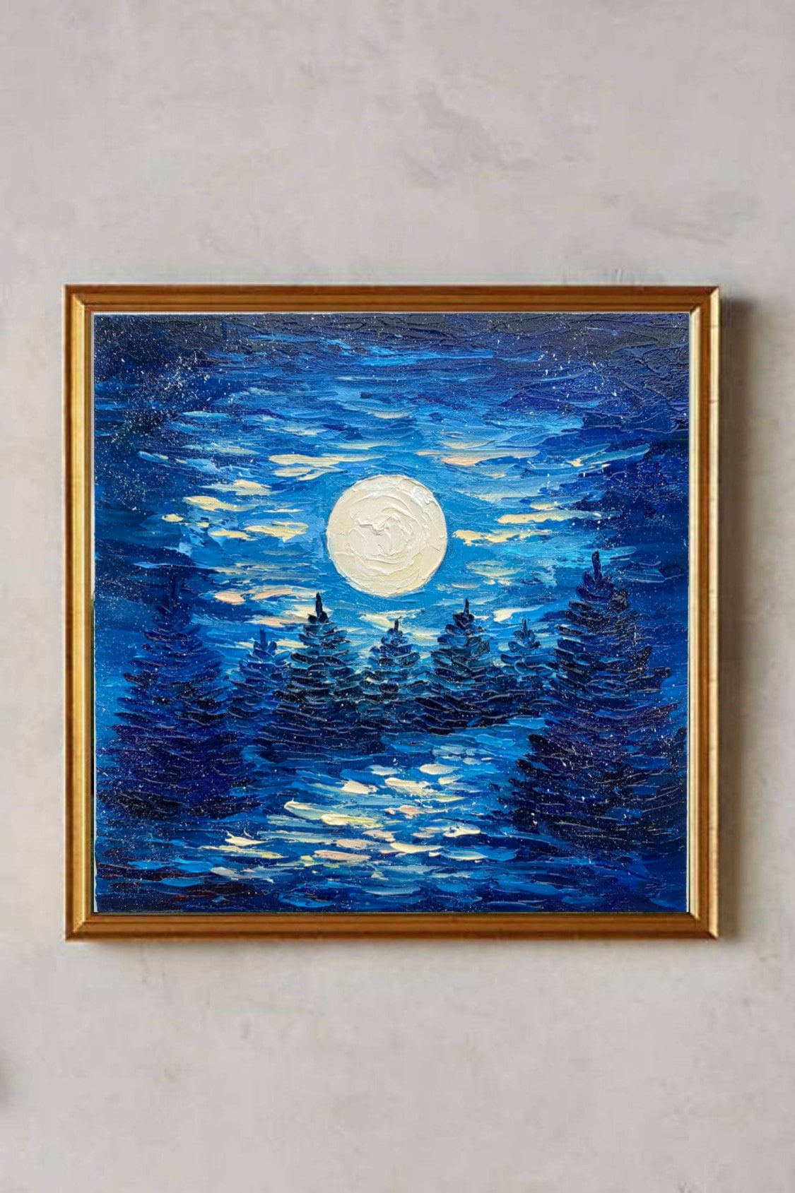 A Dreamy Moonlit Pond In A Dense Forest.