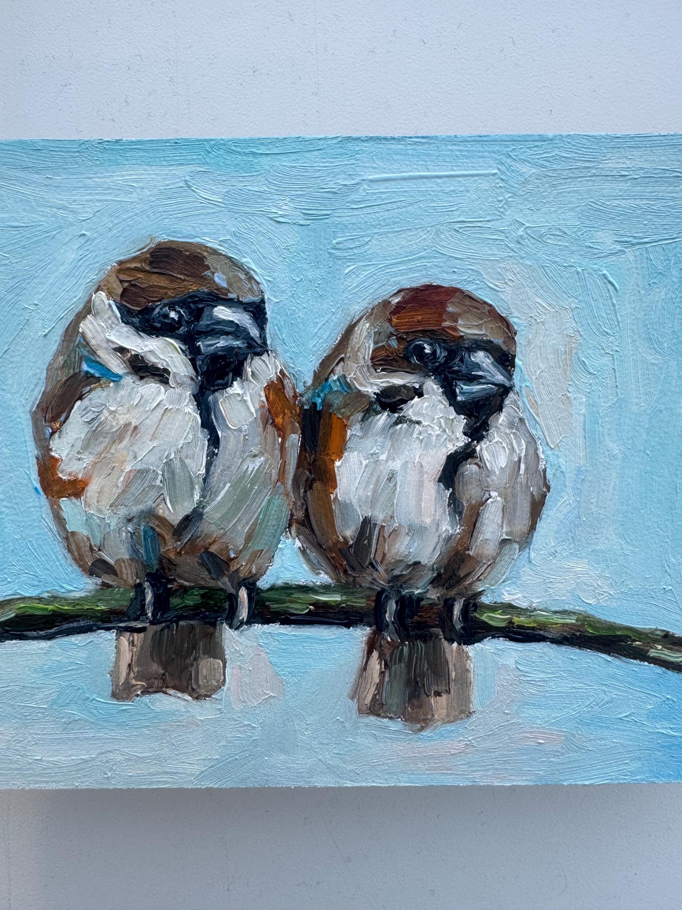 スズメの油絵：インパスト鳥アート、4x6インチ - Etsy 日本