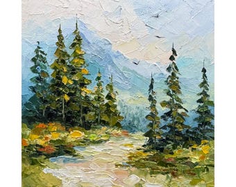 Smoky Mountains Oil Painting: Tennessee Landscape Art, 6x6" Original