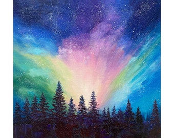オーロラ 絵画 北極光 キャンバス アートワーク 夜空 オリジナル オーロラ 絵画 北極光 キャンバス アートワーク 夜空 オリジナル