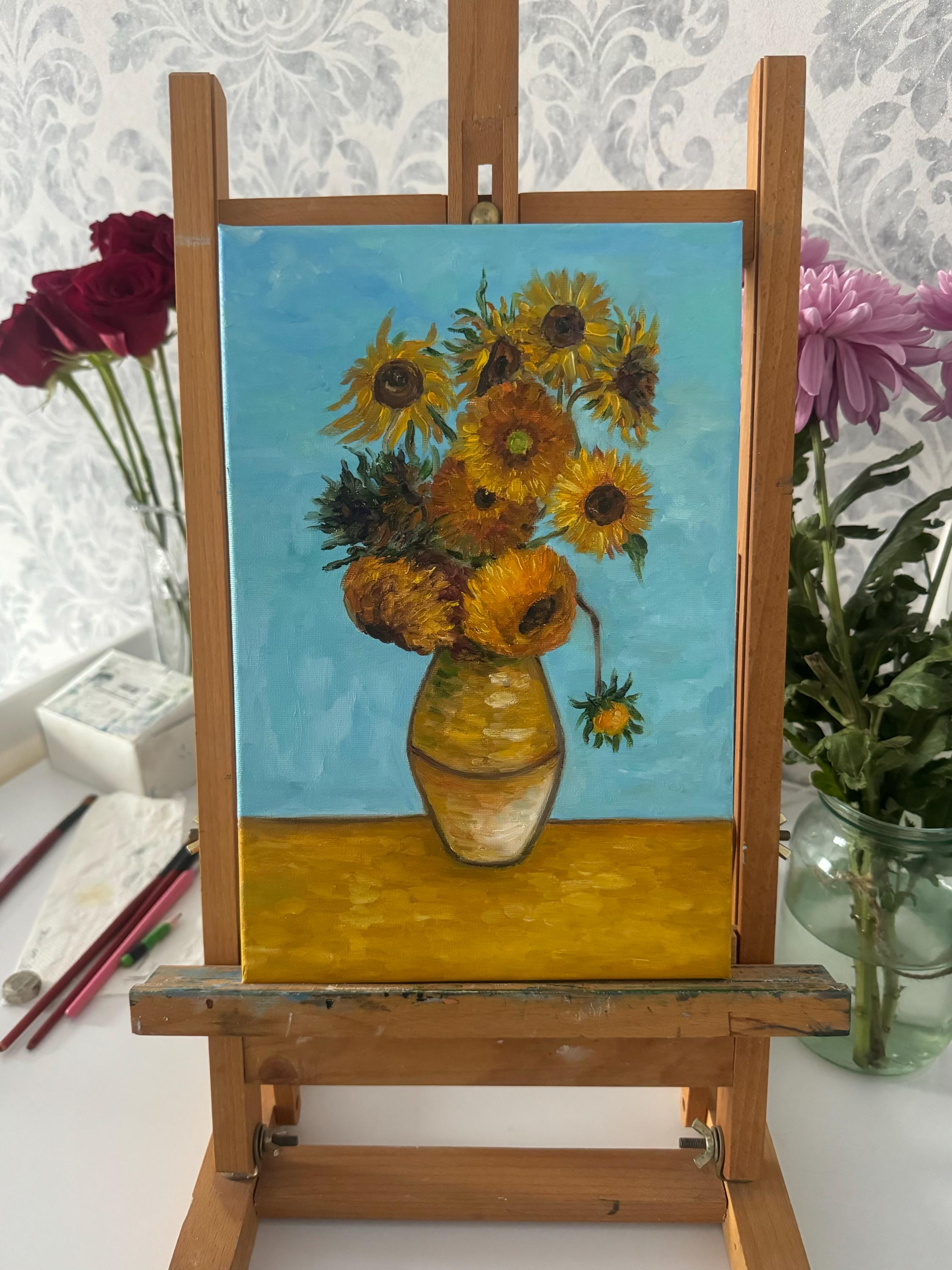 ゴッホのひまわり油絵：花の静物画、8x12 - Etsy 日本