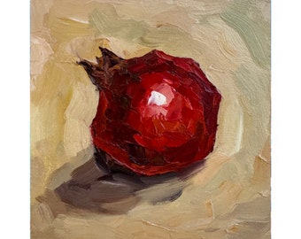 Pomegranate Oil Painting: Impasto Fruit Still Life, 6x6