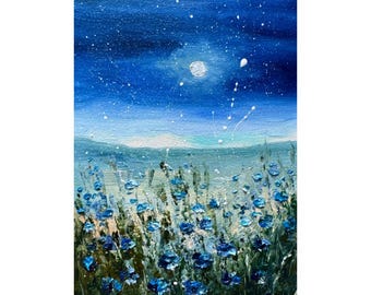 Blue Flower Painting: Textured Square Canvas Art by Luiza Vizoli