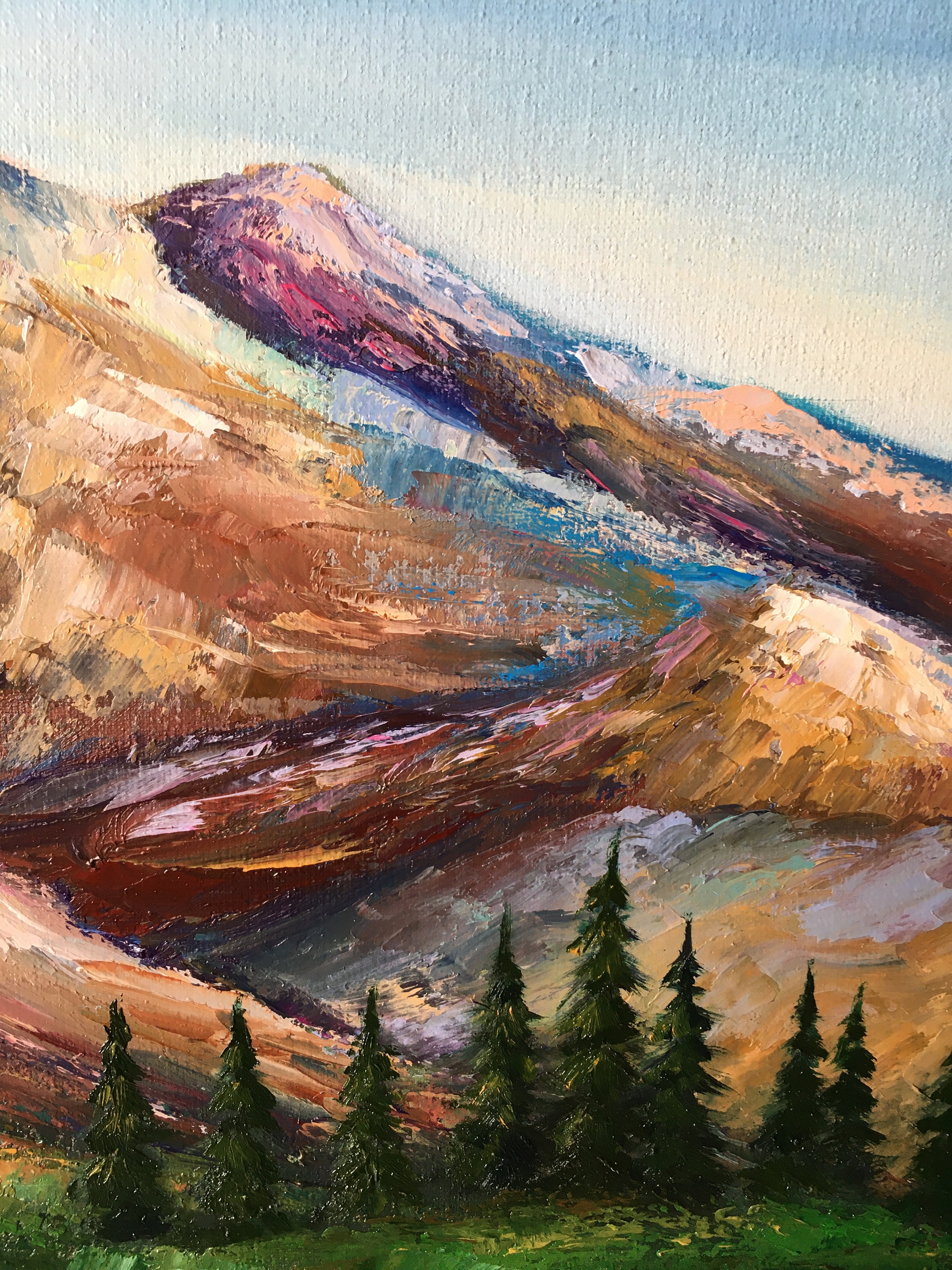 Olympic National Park Painting, Impasto Mountain Landscape Oil
