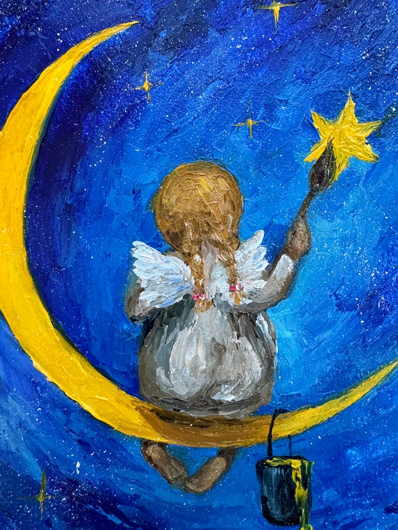 絵画。原画【A bear angel holds the moon】 絵画。原画【A bear angel holds the moon】 絵画。原画【A bear