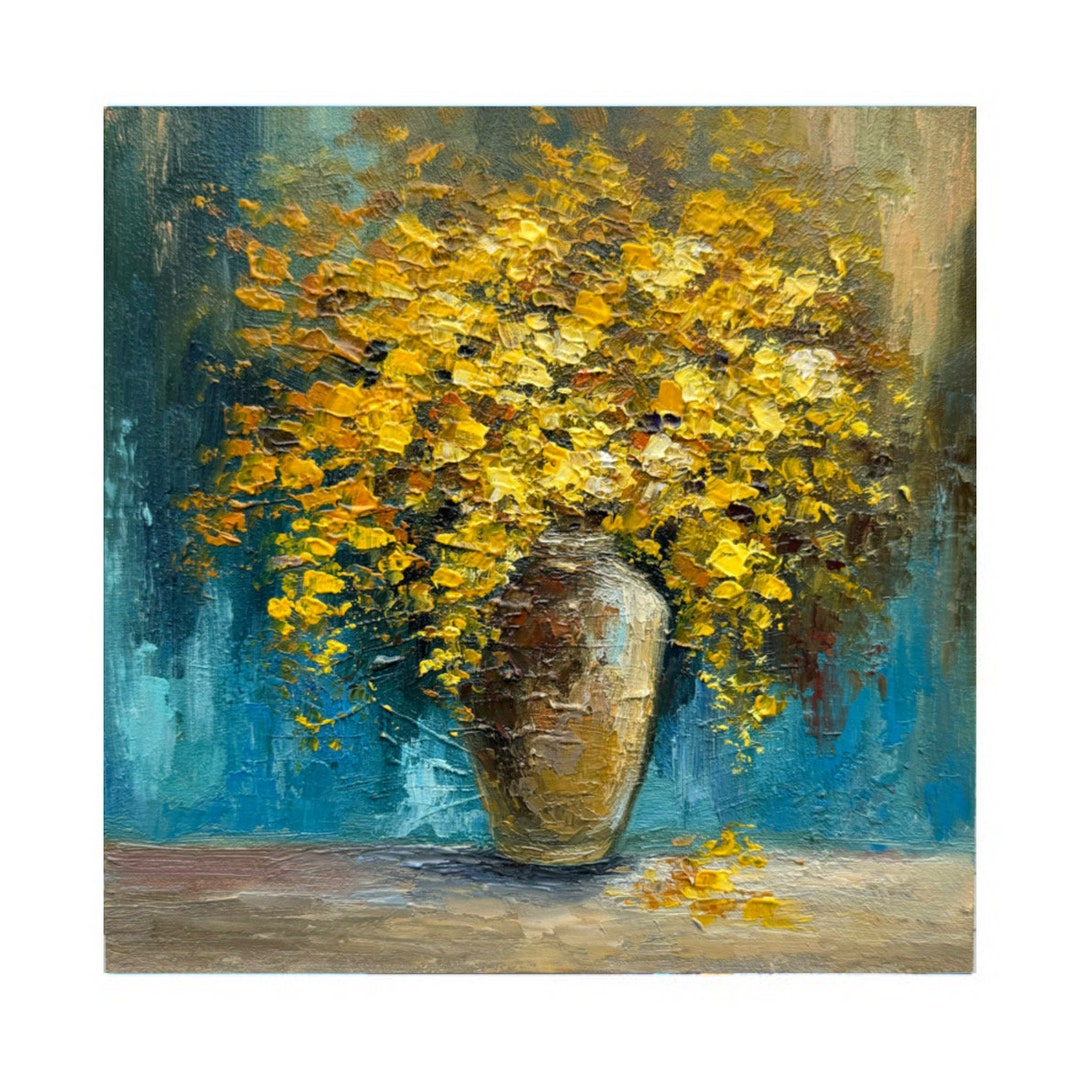 ミモザの絵画 花のオリジナルアート ミモザのインパスト絵画 花