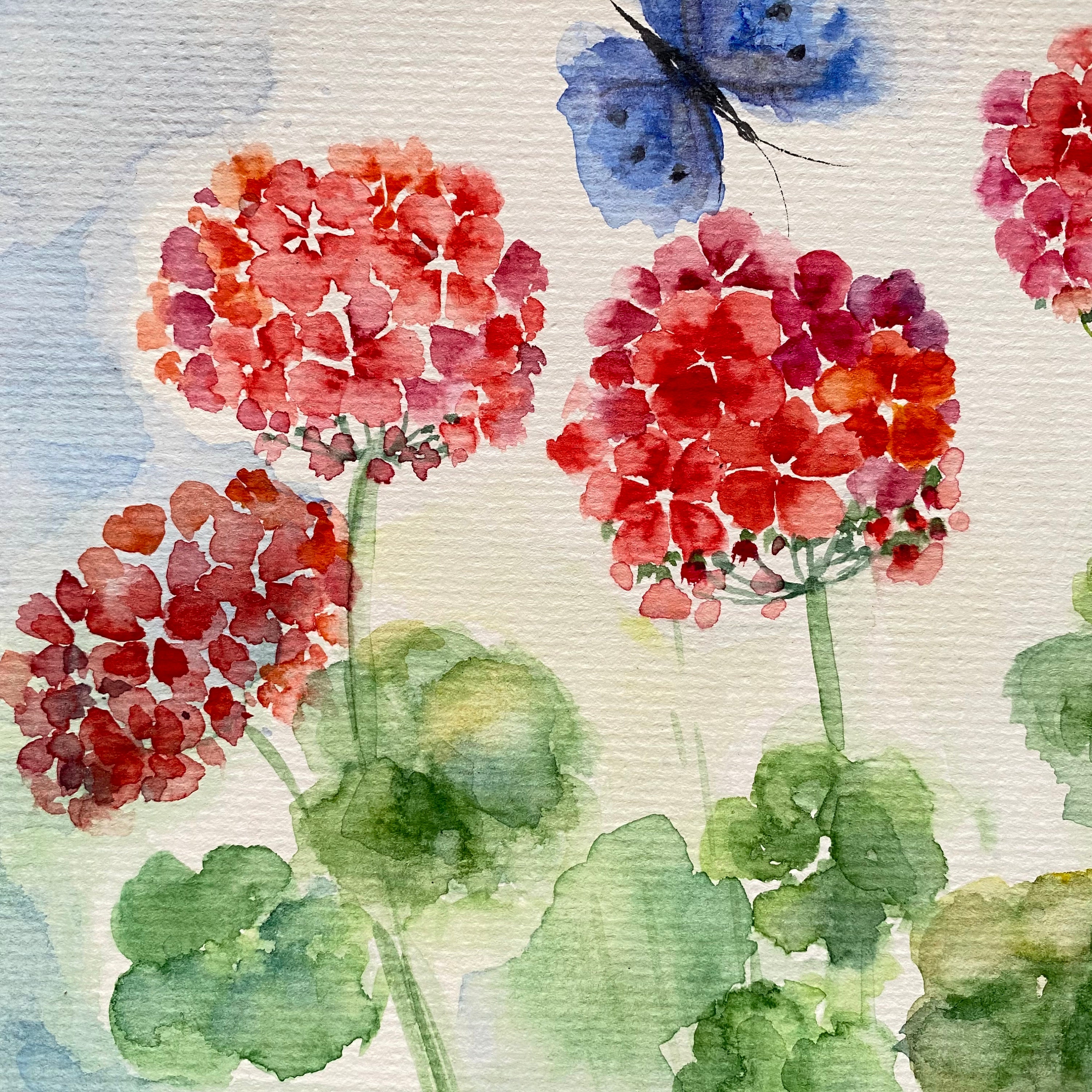 オリジナルゼラニウム水彩画：赤い花の壁アート（6x8） - Etsy 日本