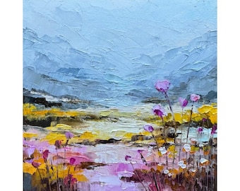 Iceland Poppy Painting: Original Impasto Landscape Art, 6x6