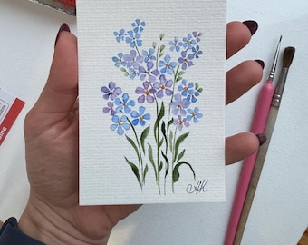 Forget-Me-Not Painting: Original Watercolor Floral ACEO Art