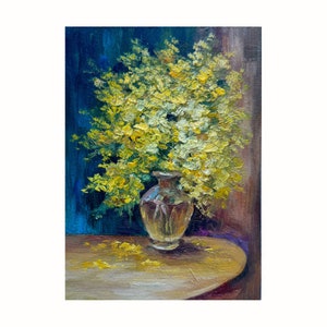 Mimosa Painting Floral Original Art Mimosa Impasto Painting Flowers Abstract Painting Mimosa Wall Art Yellow flowers artwork 7х5 inches