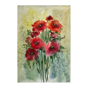 California Poppy Painting original watercolor art floral artwork Poppy Original Wall Art Red Flowers Watercolor Painting Red Poppies Artwork