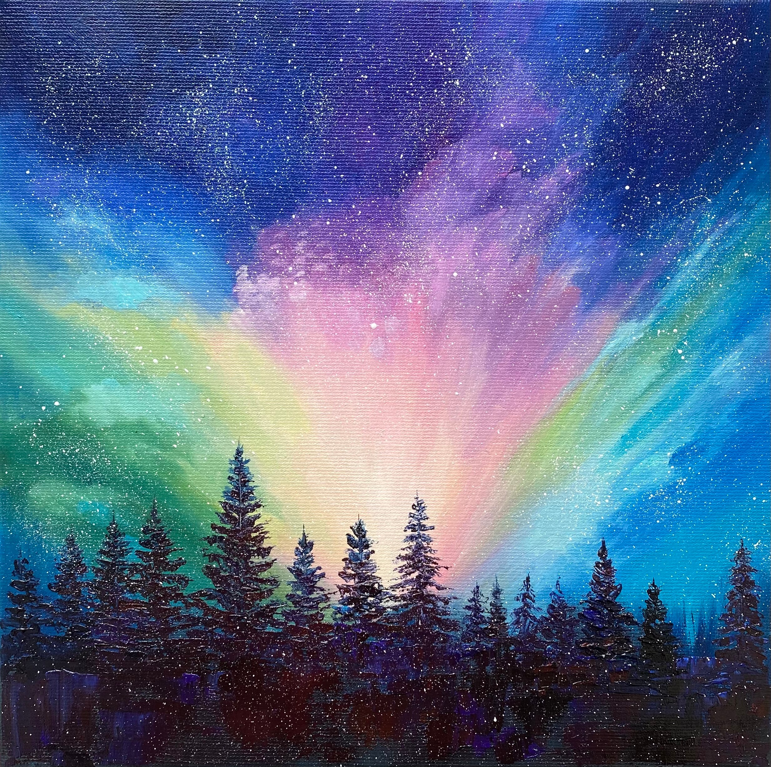 もらって嬉しい出産祝い オーロラ 絵画 オリジナル 夜空 アートワーク キャンバス 北極光 絵画