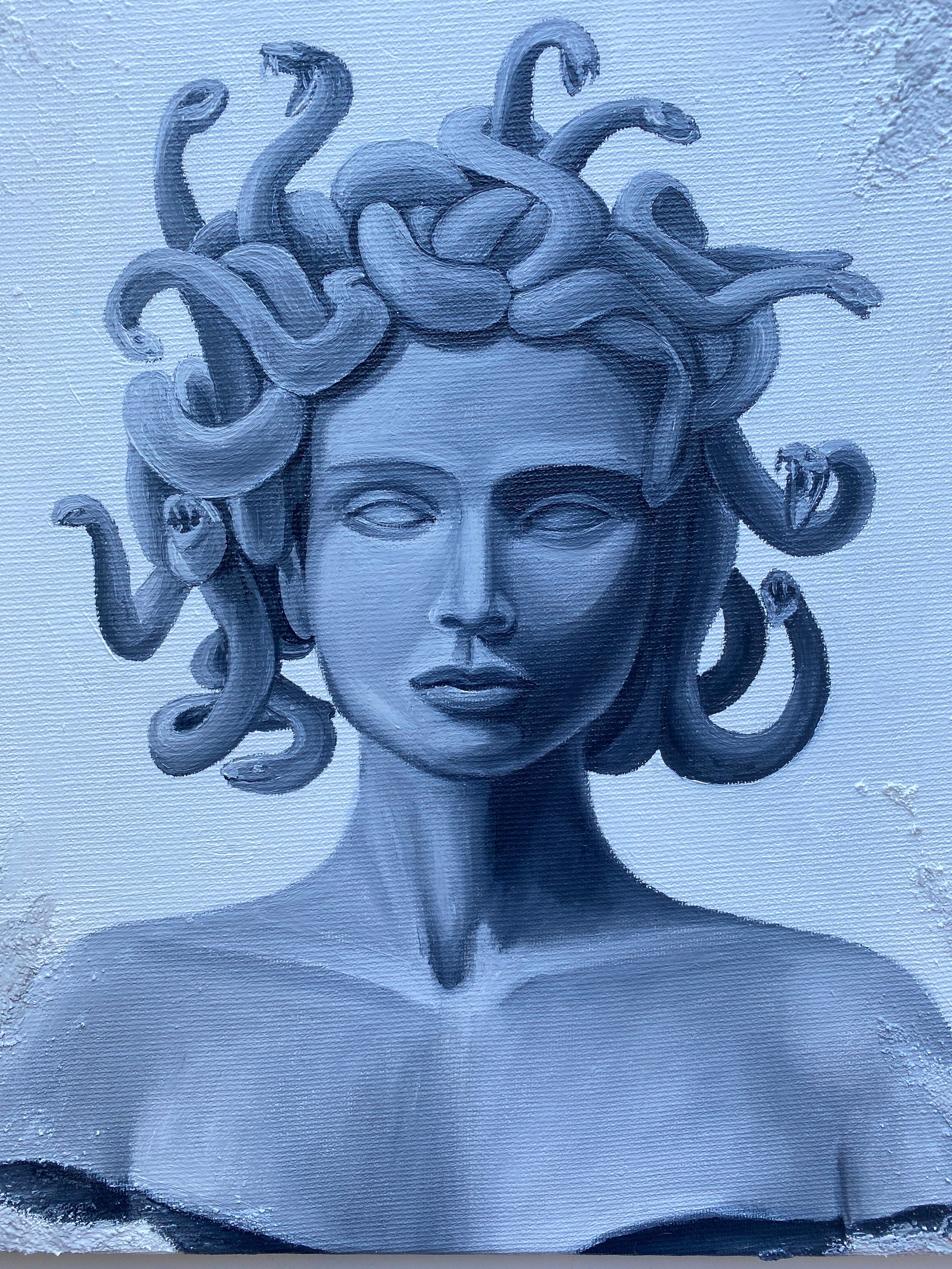 メデューサ・ゴルゴン油絵：ギリシャの女神の肖像、12x12インチの