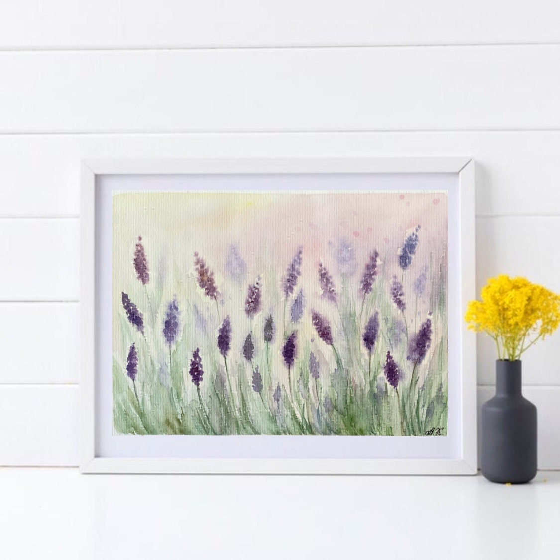 オリジナル水彩画ラベンダー畑：プロヴァンスの花の芸術（6x8） - Etsy