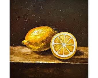 Lemon Oil Painting: Citrus Still Life Impasto Artwork (8x8)