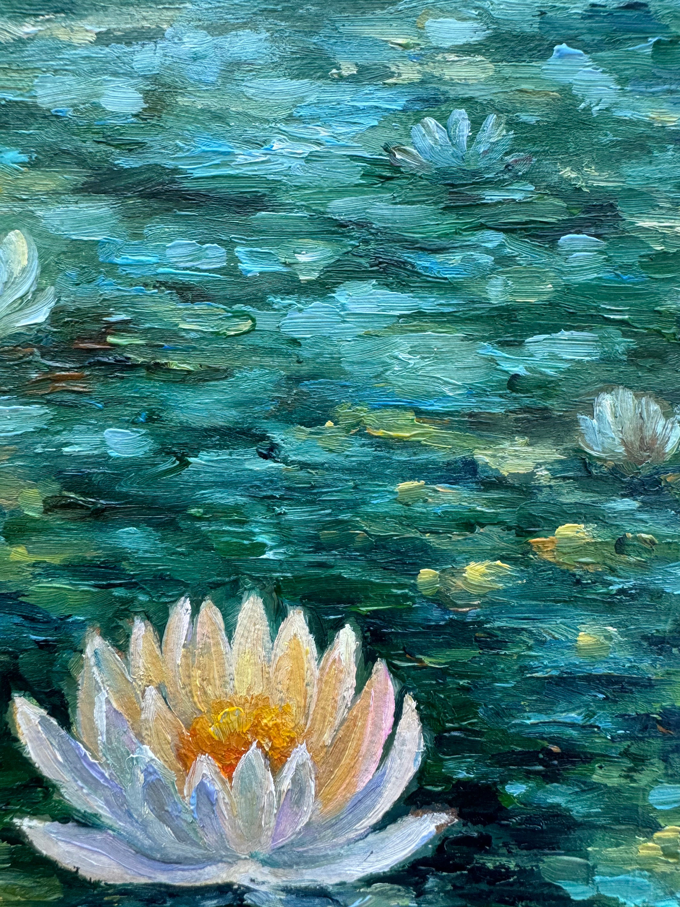 睡蓮の池の絵画：オリジナルのインパスト蓮の風景画（7x5） - Etsy 日本