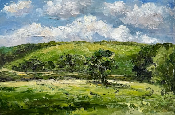 インパスト油絵：フランスの田舎のフィールドアート、8x12 風景 - Etsy