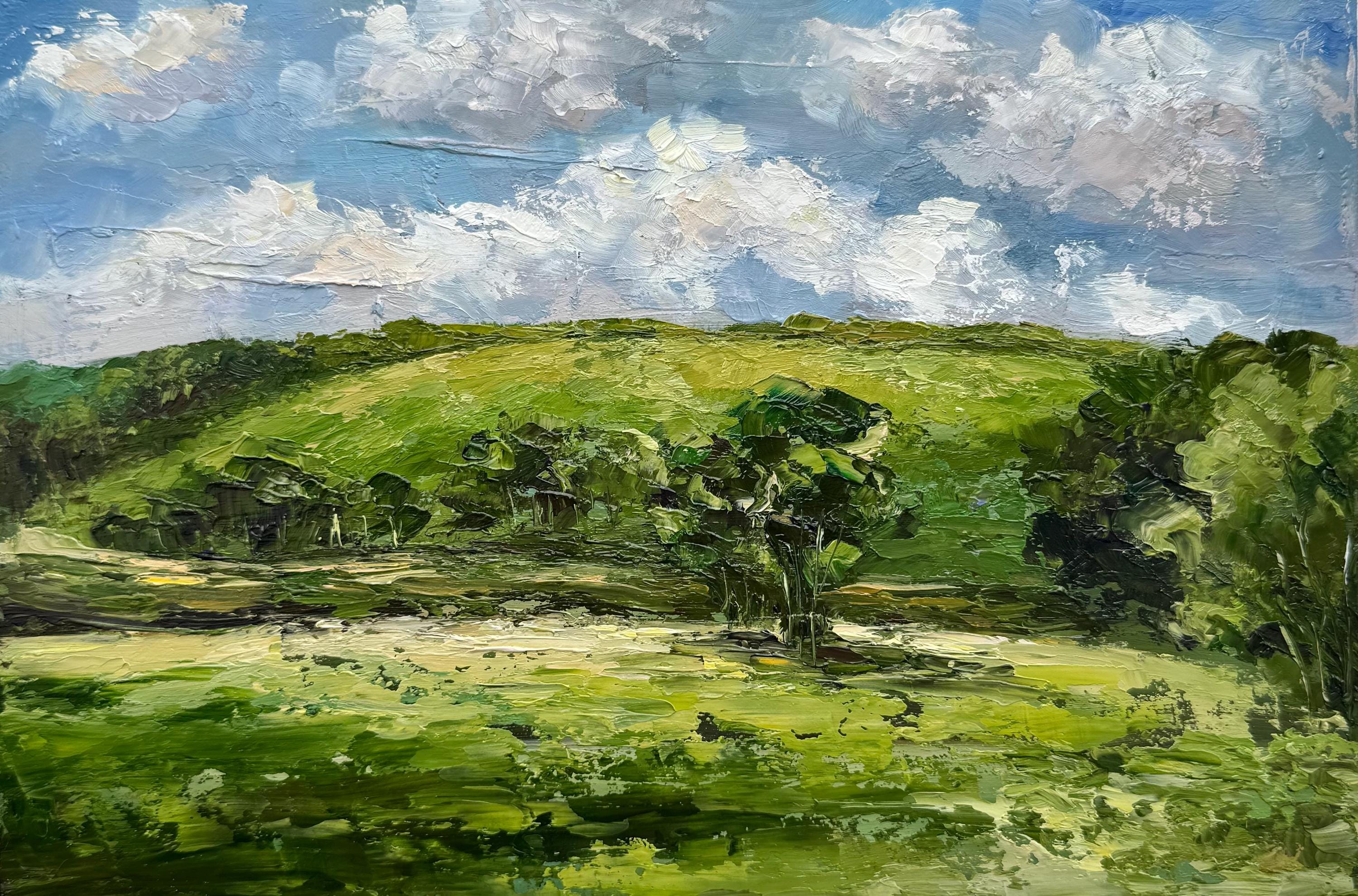 油絵 インパスト油絵：フランスの田舎のフィールドアート、8x12 風景 - Etsy