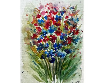 Original Watercolor Wildflower Painting: Meadow Floral Art, 8x6 inches