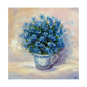 Forget-me-nots Painting Floral Original oil Art Blue Flower Wall Art Forget-me-nots impasto painting on canvas floral still life artwork