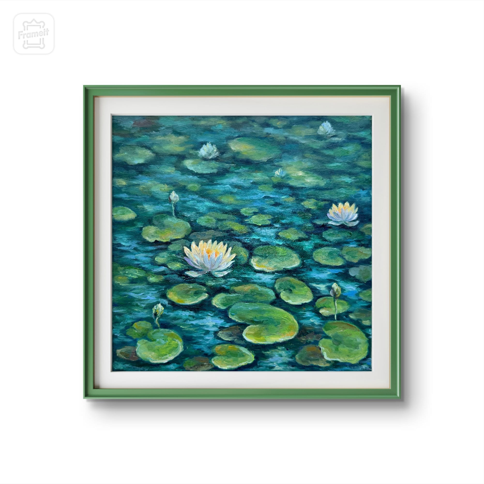 睡蓮の油絵：オリジナルの花の池のアート、10x10 キャンバス - Etsy 日本