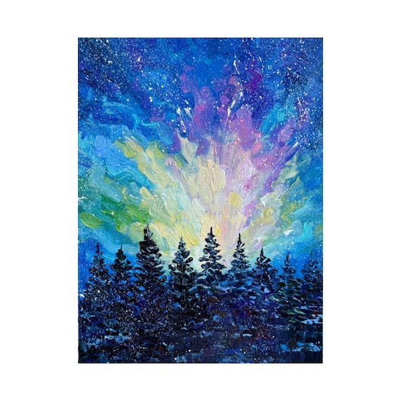 Tableau Toile Aurora Boréale – Déco Murale Paysage Norvégien 80x40 Cm Fait Main