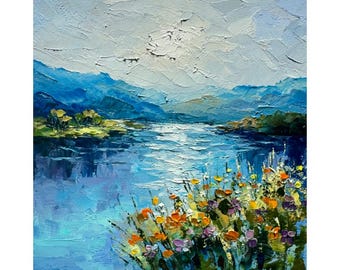 Iceland Landscape Painting: Original Poppy Impasto Art (6x6 inches)