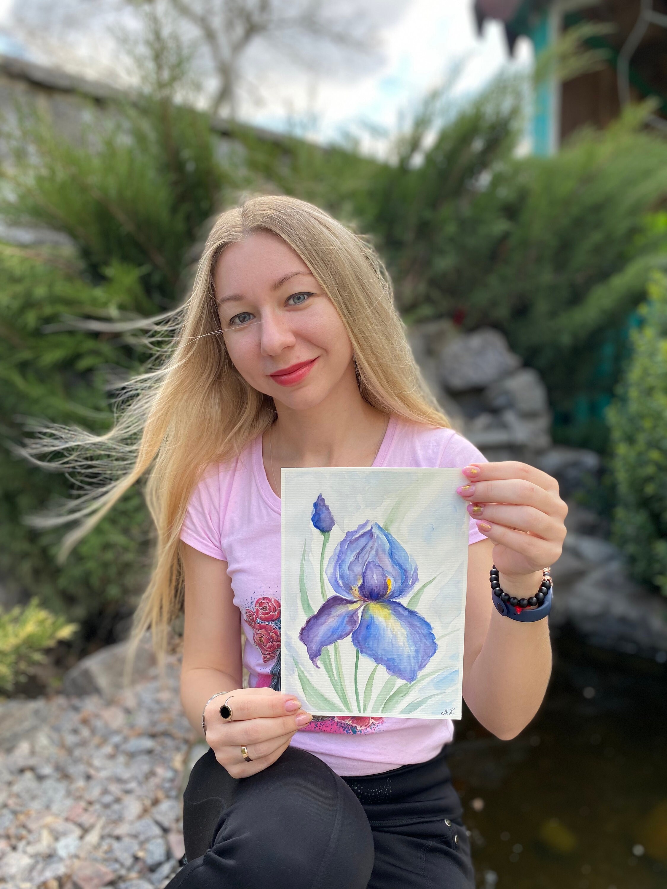 絵画  アイリス  パープル 金箔画 SALE‼️ 管理番号：1050）東洋 アジア 女性 鶴 パネルアート 漆絵？ 金箔