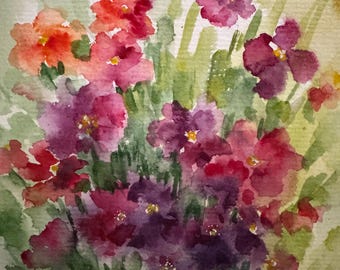 オリジナル水彩画「野の花」：草原の花のアート、8x6インチ - Etsy 日本