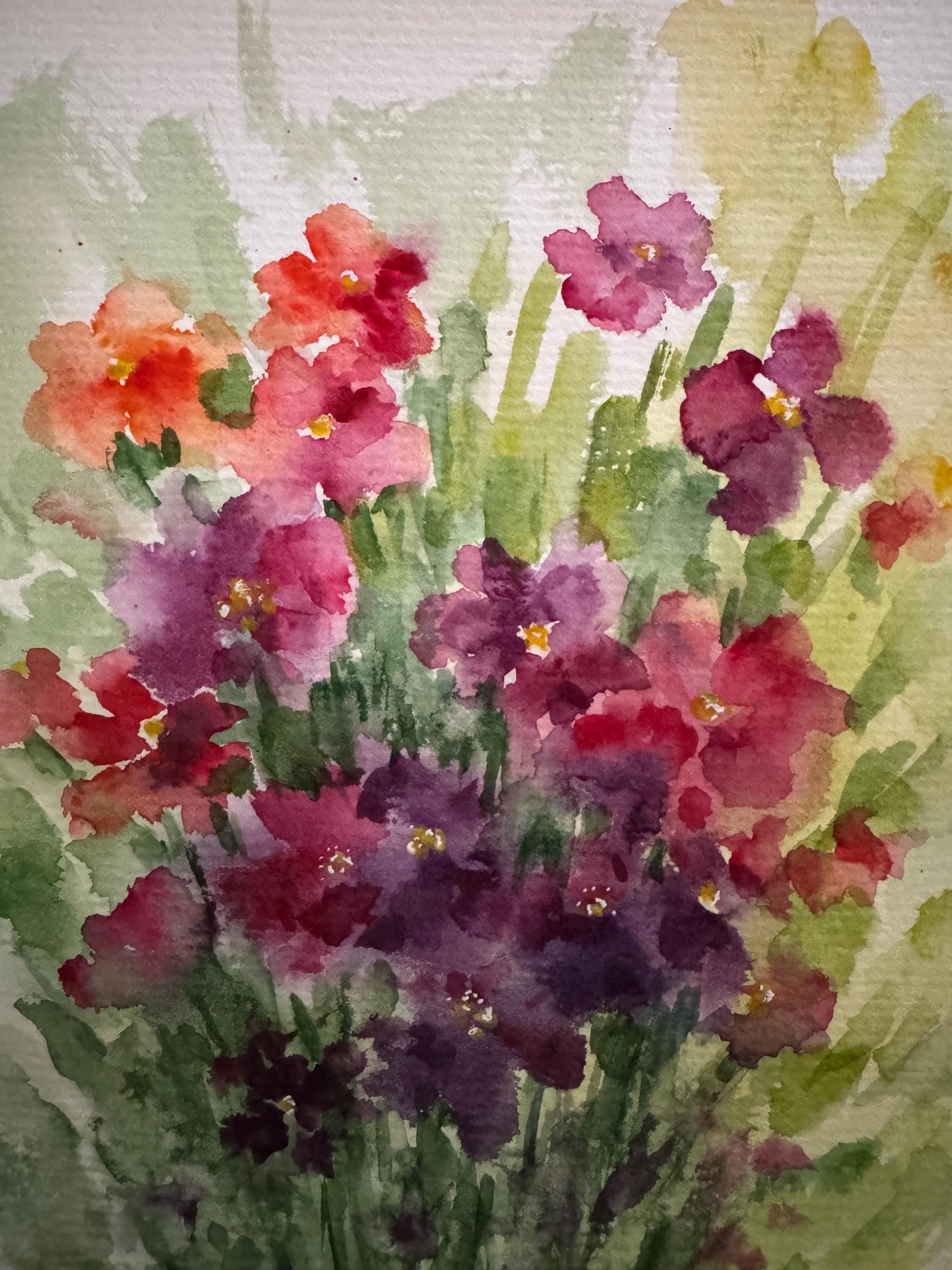 オリジナル水彩画「野の花」：草原の花のアート、8x6インチ - Etsy 日本