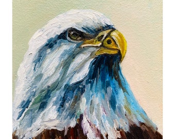 鷲のように立ち上がれオリジナル絵画、白頭鷲、オーロラと松林、青緑の