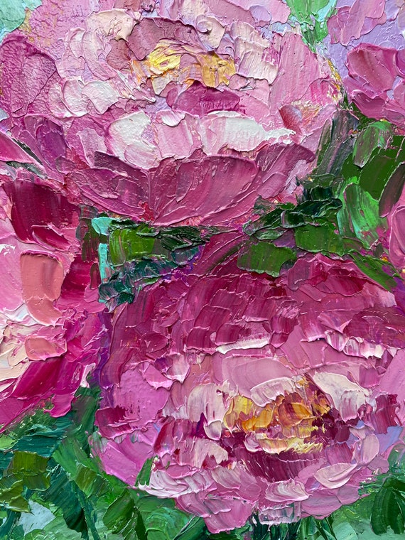 Pfingstrosen Malerei: Pink Floral Impasto, 20x30