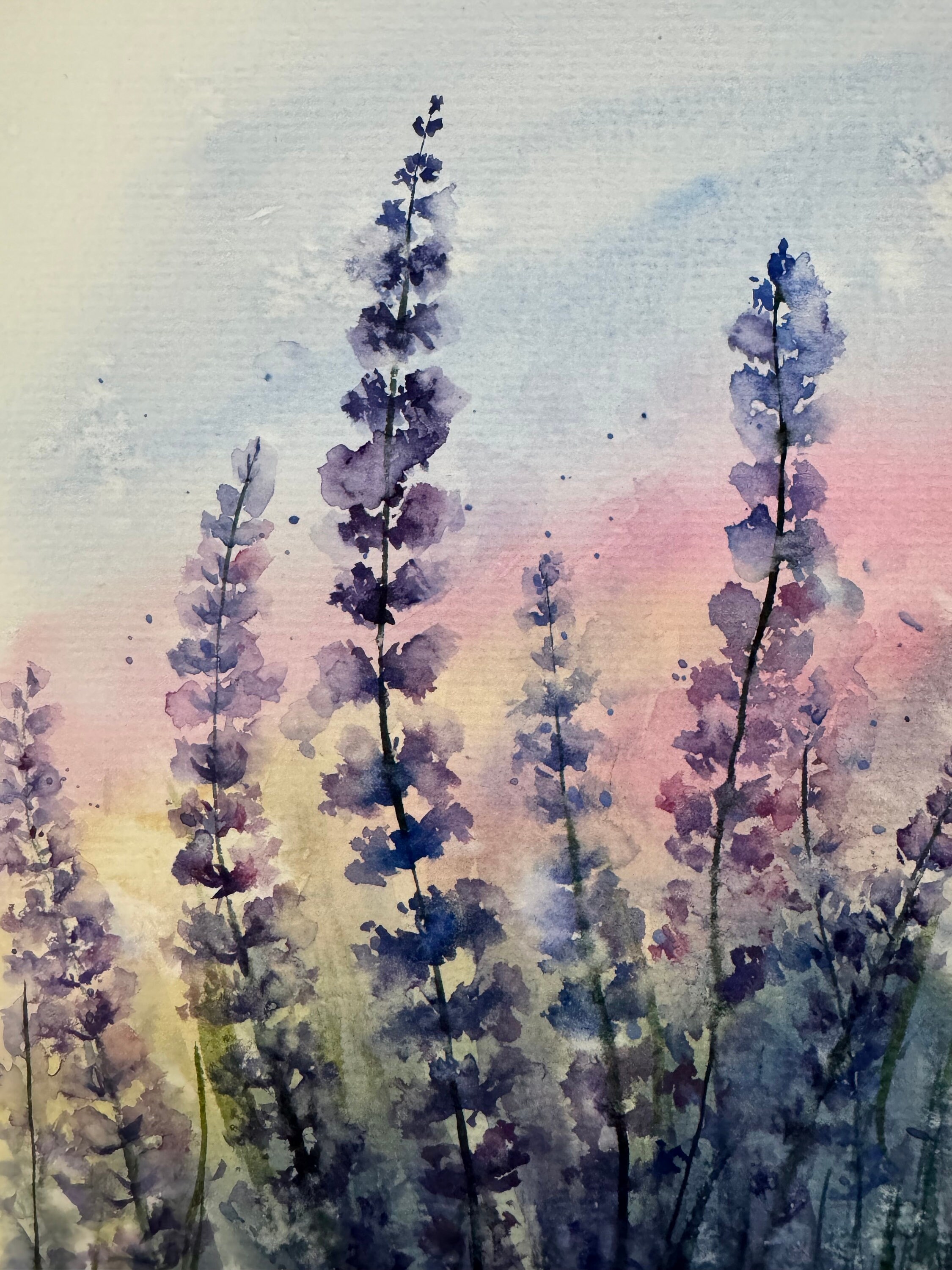 ラベンダー畑の水彩画：プロヴァンスの風景画（6x8） - Etsy 日本