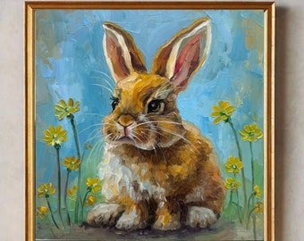 Impasto Bunny Painting: Original Rabbit Oil Art, 8x8 - Etsy