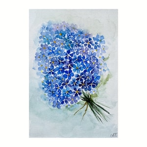 Forget-me-nots Painting Floral Original Watercolor Art Blue Flower Wall Art Forget-me-nots Small Artwork 6x8 by Alla