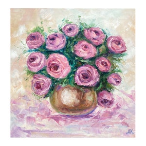 Rosen Malerei Blumen Original Kunst Rosa Rosen Wand Kunst Blumen Stillleben Kunstwerk Rose pastos Malerei Rosa Blume Kunstwerk Rose Leinwand Kunst