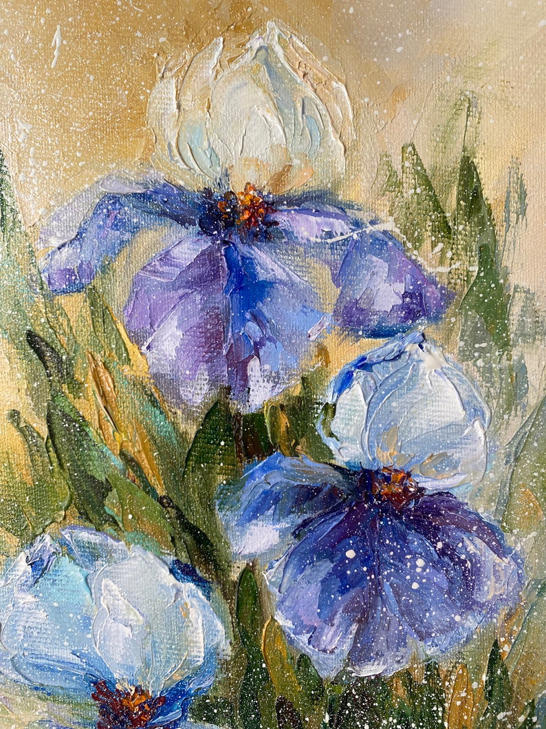 Original Iris Oil Painting: Purple Floral Impasto Art (8x12 Inches) - Etsy