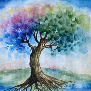 Tree Of Life Painting Oak tree watercolor original Art Tree Of Life Wall Art Abstract Landscape painting Tree Of Life Artwork Oak art 6x8