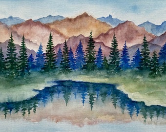 Grand Teton National Park Painting Mountain Landscape Original Watercolor Art Wyoming landscape Wall Art Grand Teton Artwork 6x8  by Alla