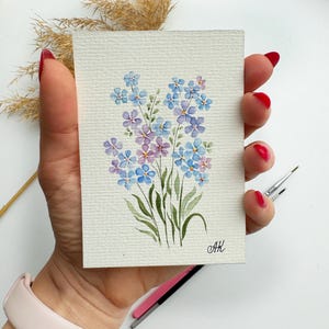 Forget-me-not Painting ACEO original watercolor art floral artwork Blue Flower Wall Art Forget-me-not Watercolor Painting Flower Artwork