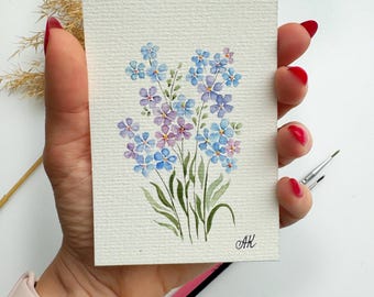 Forget-me-not Painting ACEO original watercolor art floral artwork Blue Flower Wall Art Forget-me-not Watercolor Painting Flower Artwork