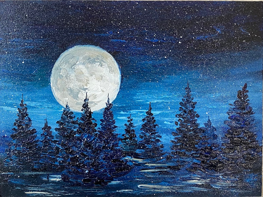 風景画「moonlight」painterTMK本人出品 油絵 月光 一点もの