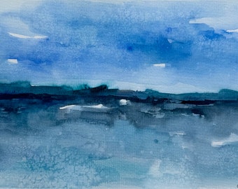 Abstract Seascape Painting Coastal Watercolor Original Art