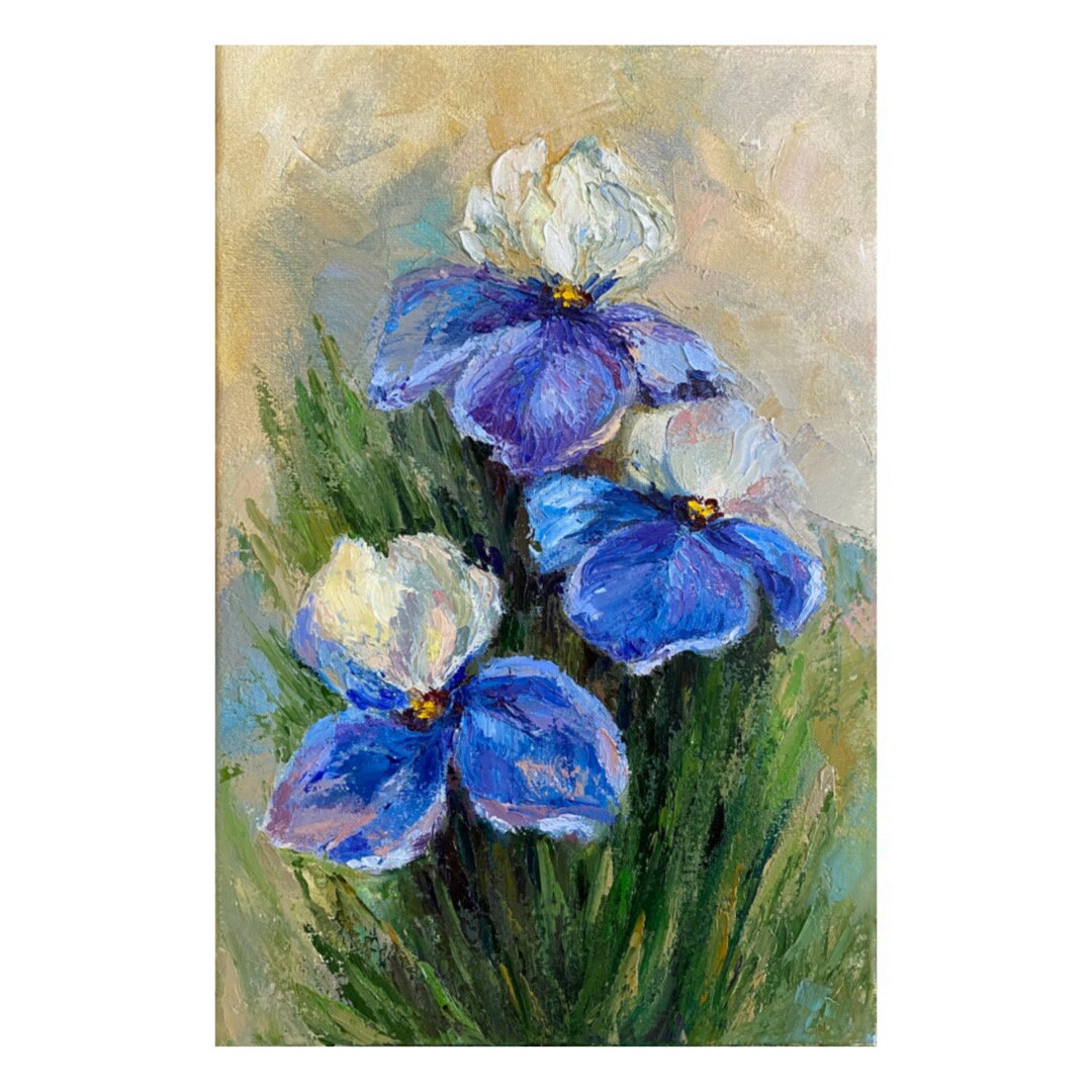 Iris Painting Floral Original Art Purple Irises Wall Art Etsy