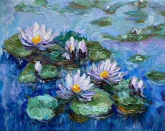 油絵 絵画【蓮の池】 Amazon.co.jp: 絵画 美しい蓮の池インテリア 絵画 魅力的な花 油絵